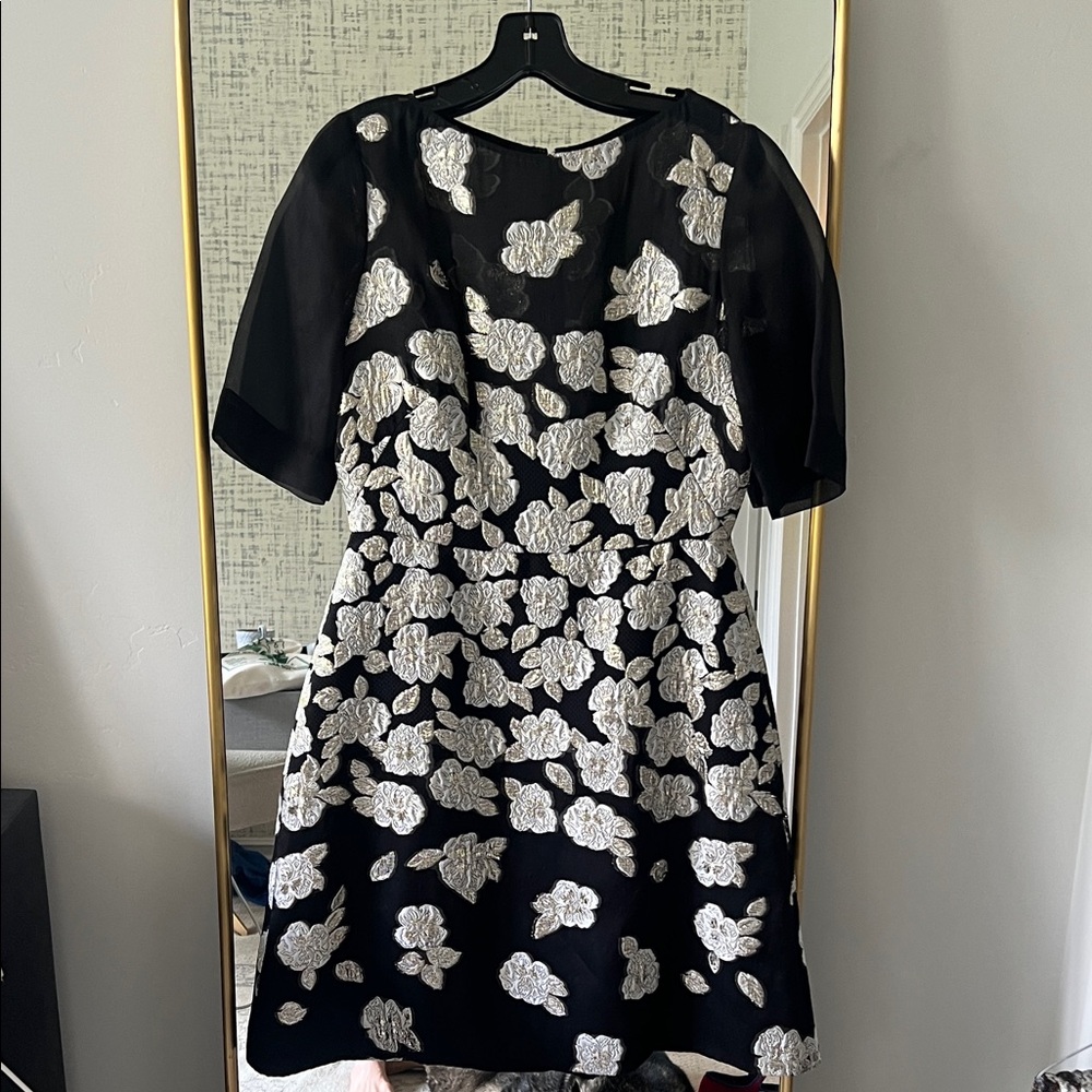 Lela Rose Black Dress with Silver Floral Design